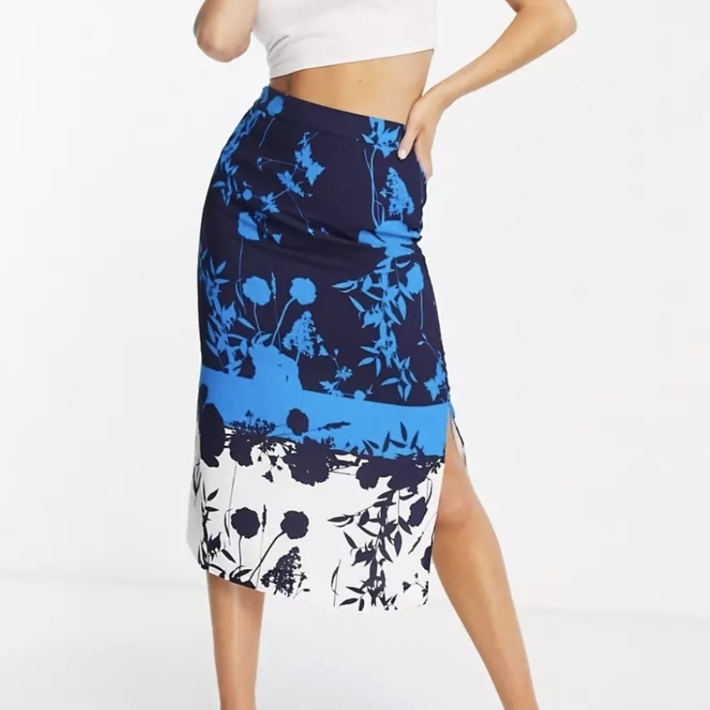 Ted Baker Selaah bluebell side slit midi skirt in blue Size 4 NWT